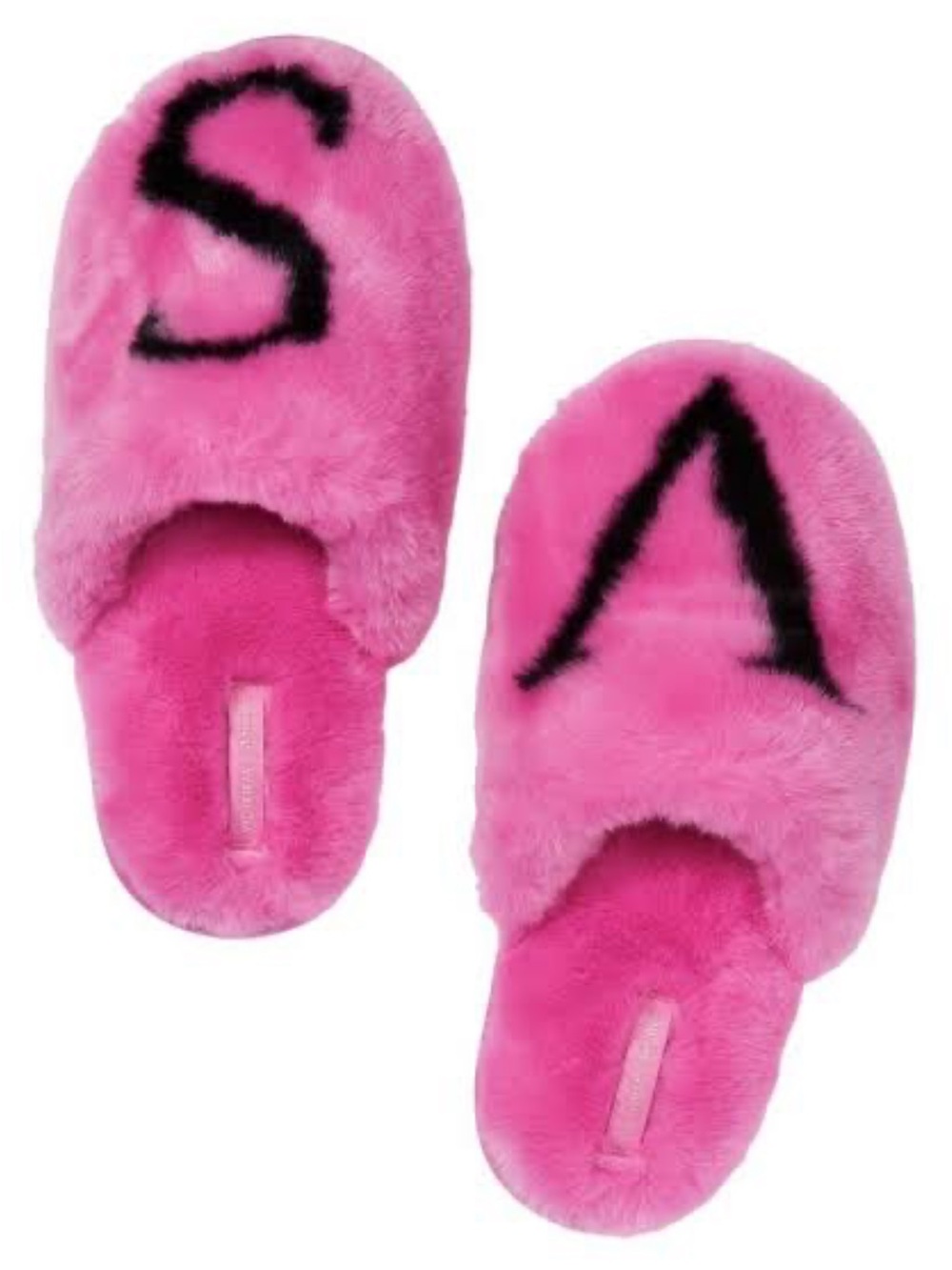 Victoria's Secret Kids Pink Fuzzy Slippers with Black Lettering
